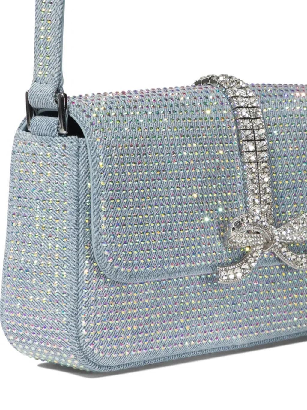 Self Portrait Rhinestone Denim Shoulder Bag In Light Blue Product Image