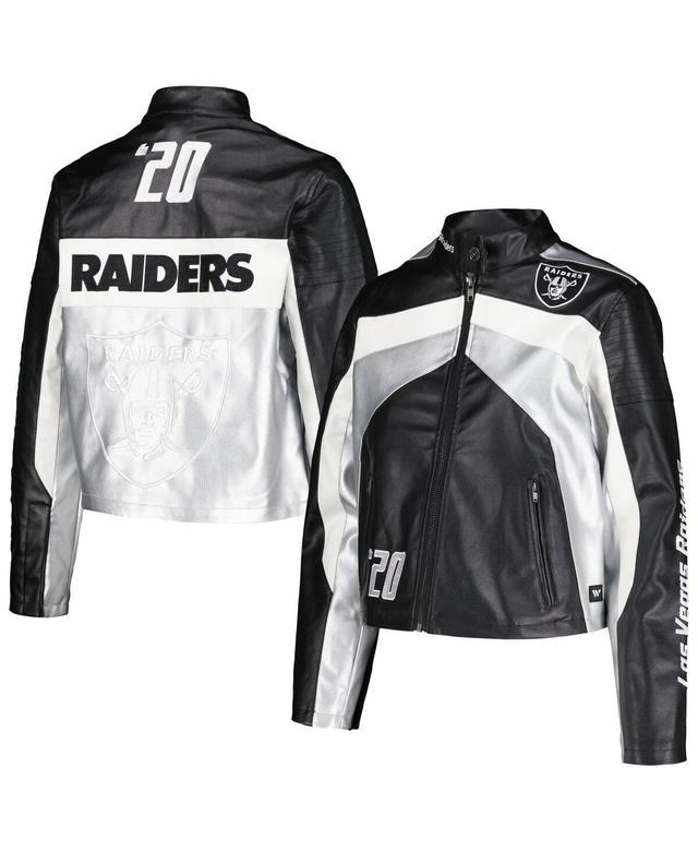 Womens The Wild Collective Black Las Vegas Raiders Faux Leather Full-Zip Racing Jacket Product Image