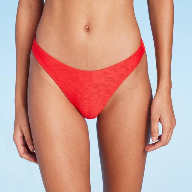 Womens Textured High Leg Cheeky Bikini Bottom - Wild Fable Red XL Product Image