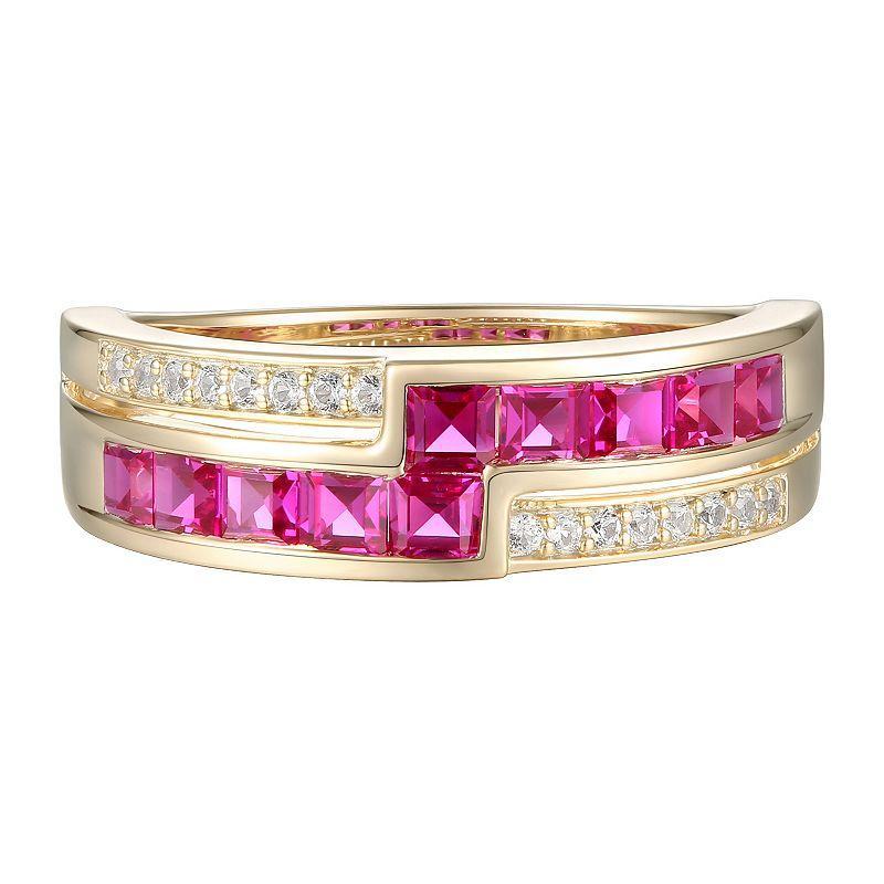 14k Gold Over Silver Lab-Created Ruby & Lab-Created White Sapphire Ring, Womens Red Product Image