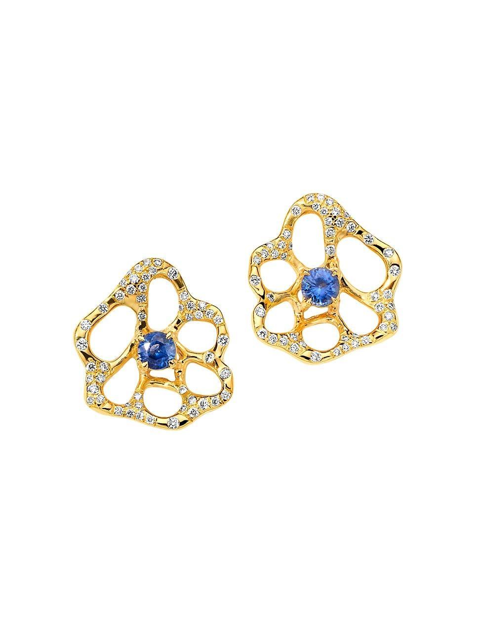 Womens Stardust 18K Yellow Gold, Blue Sapphire & 0.3 TCW Diamond Stud Earrings Product Image