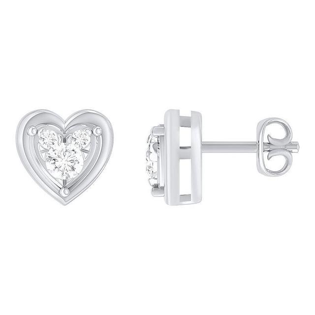 10k White Gold 1/5 Carat T.W. Diamond Heart Stud Earrings, Womens Product Image