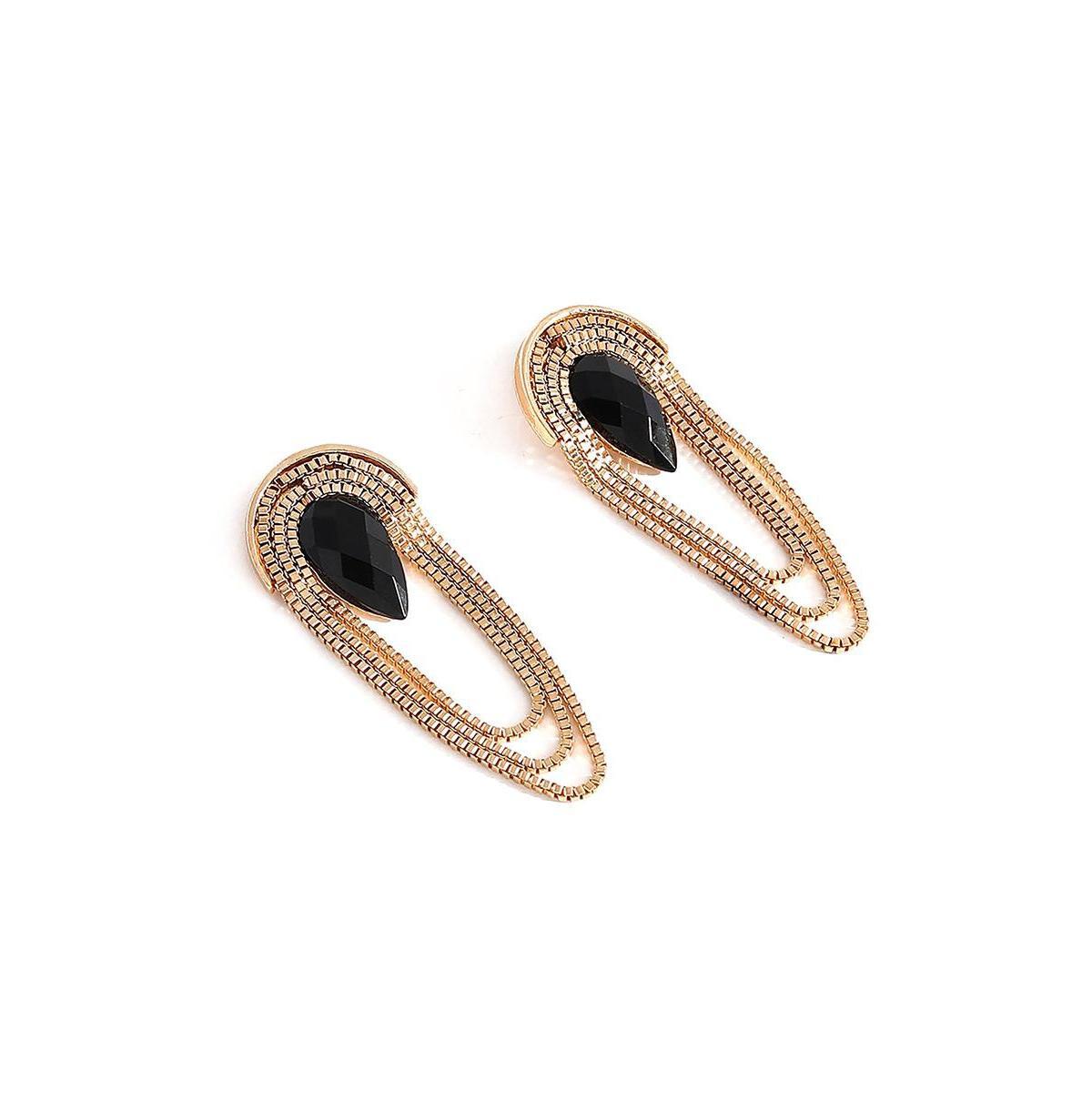 Sohi Womens Black Teardrop Chain Drop Earrings Product Image