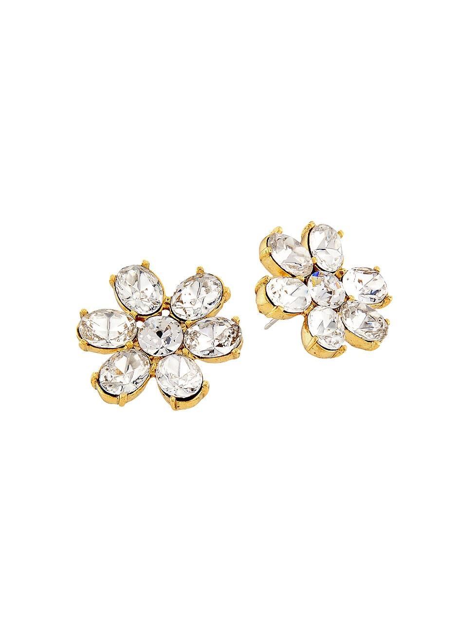 Womens Goldtone & Crystal Glass Flower Stud Earrings Product Image