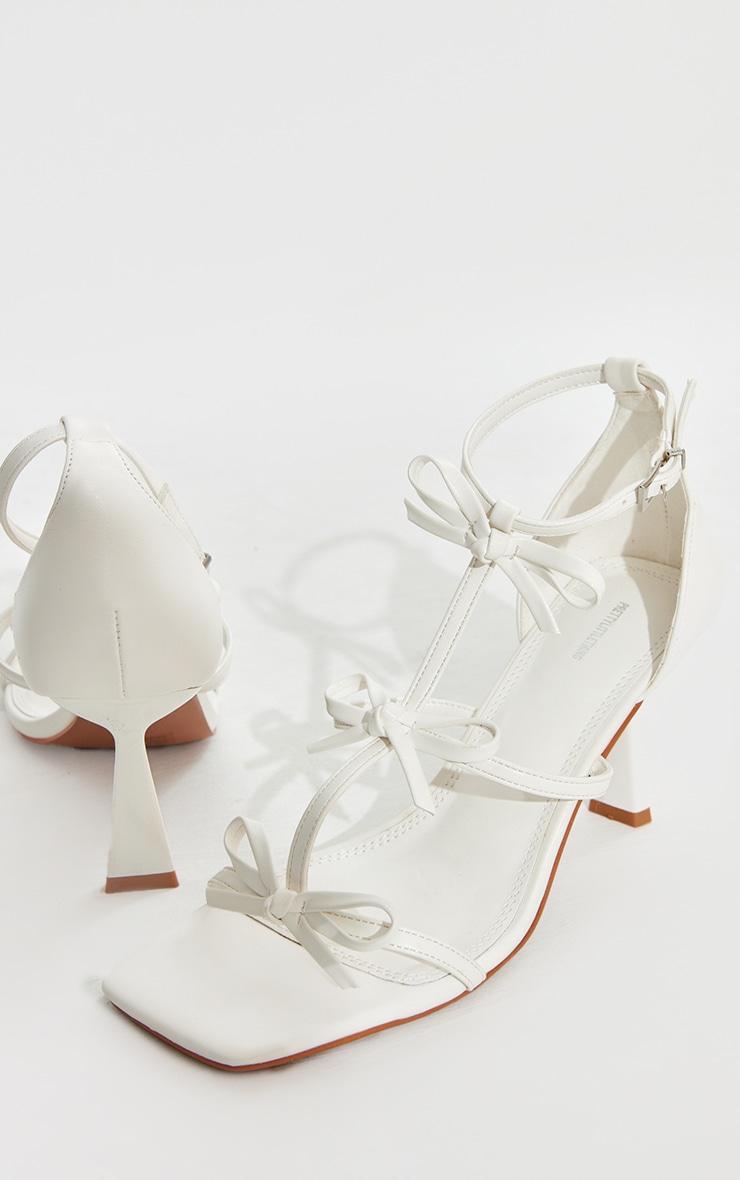 White Pu Square Toe Multi Bow High Heeled Sandals Product Image