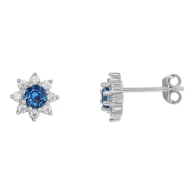 PRIMROSE Birthstone Cubic Zirconia Flower Stud Earrings, Womens, Silver Tone Sep Product Image