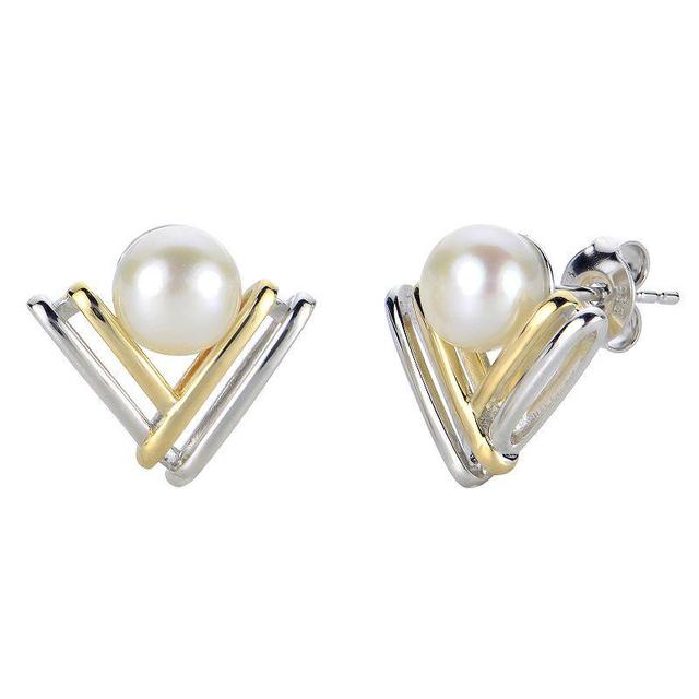 PearLustre by Imperial 14k Gold Over Silver Two Tone Freshwater Cultured Pearl Chevron Earrings, Womens Product Image