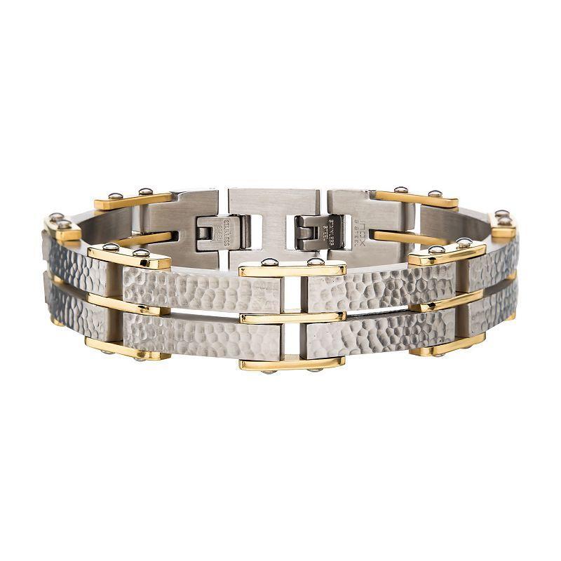 Mens Two-Tone Stainless Steel Hammered Bracelet Multicolor Product Image