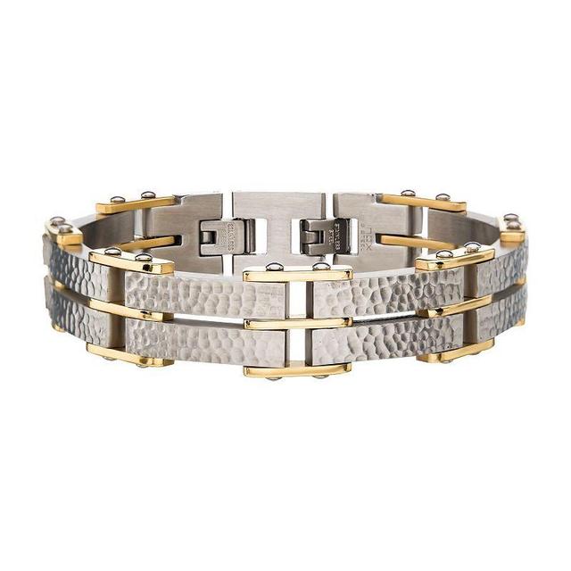 Mens Two-Tone Stainless Steel Hammered Bracelet Two Tone Product Image