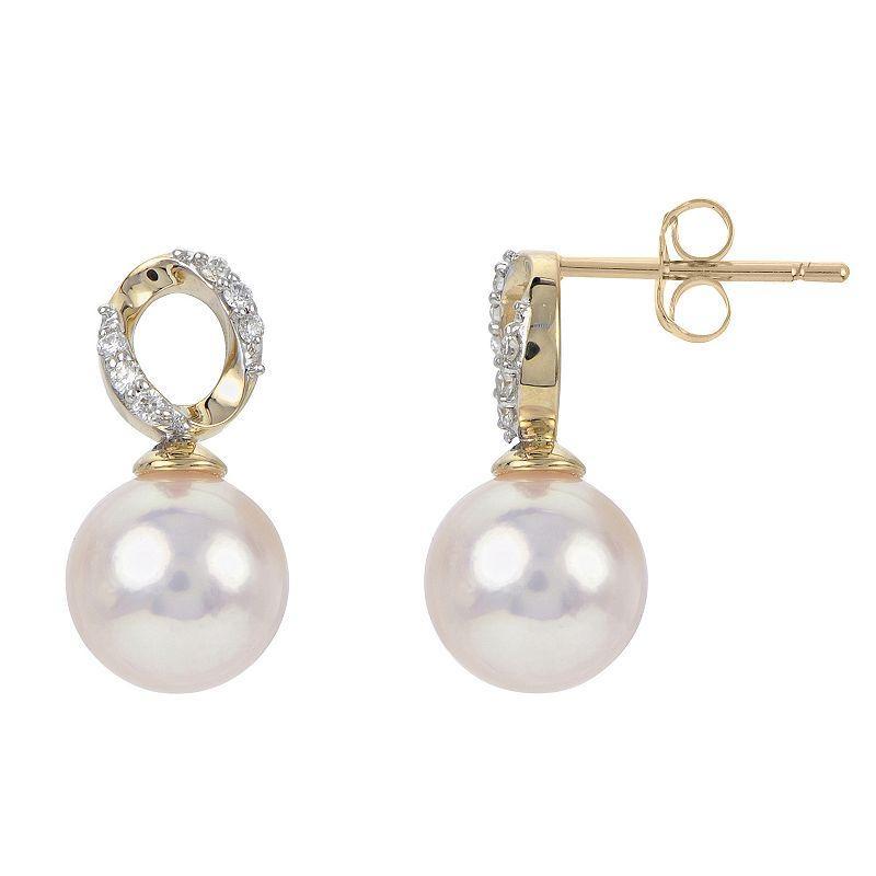 PearLustre by Imperial 14k Gold Akoya Cultured Pearl & Diamond Accent Drop Earrings, Womens Product Image