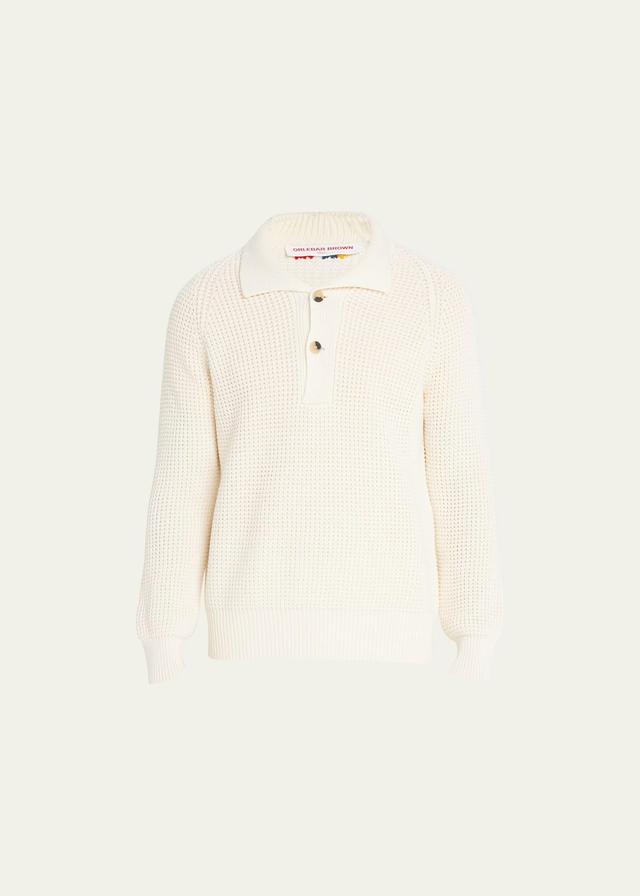 Mens Waffle-Knit Wool Sweater with Sailor Collar Product Image