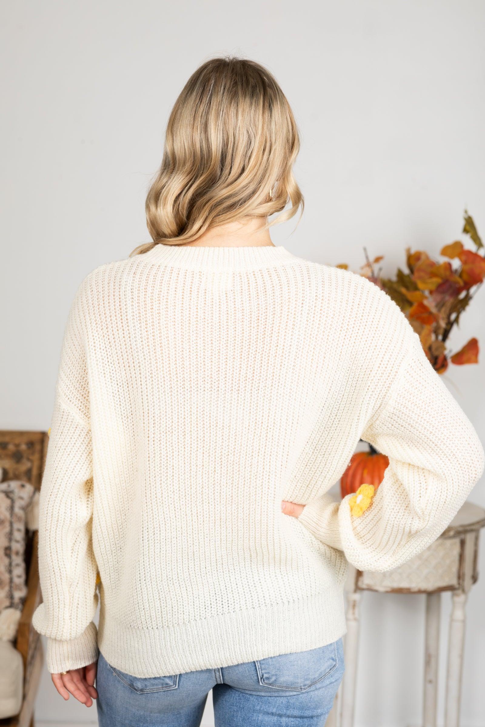 Cream Fall Yarn Stitching Flower Sweater Product Image