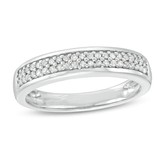 Men's 1/3 CT. T.w. Diamond Double Row Wedding Band in 10K White Gold Product Image