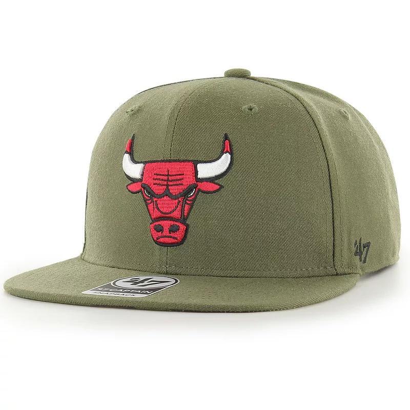 Mens 47 Brand Olive Chicago Bulls Ballpark Camo Captain Snapback Hat Product Image