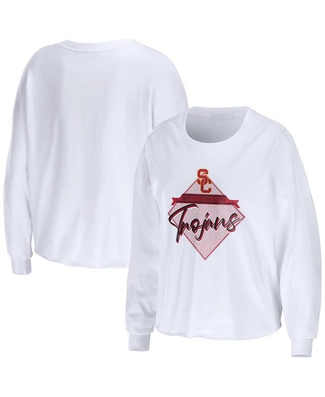 Womens Wear by Erin Andrews White Usc Trojans Diamond Long Sleeve Cropped T-shirt Product Image