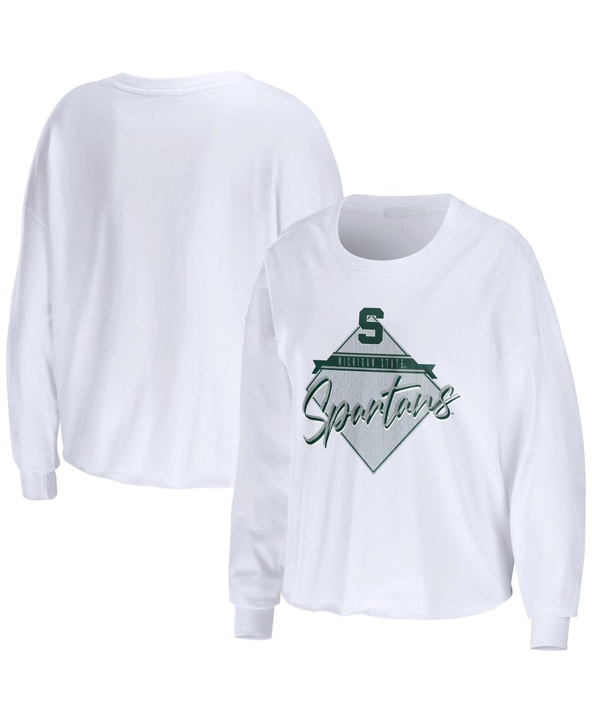 Womens WEAR by Erin Andrews Michigan State Spartans Diamond Long Sleeve Cropped T-Shirt Product Image