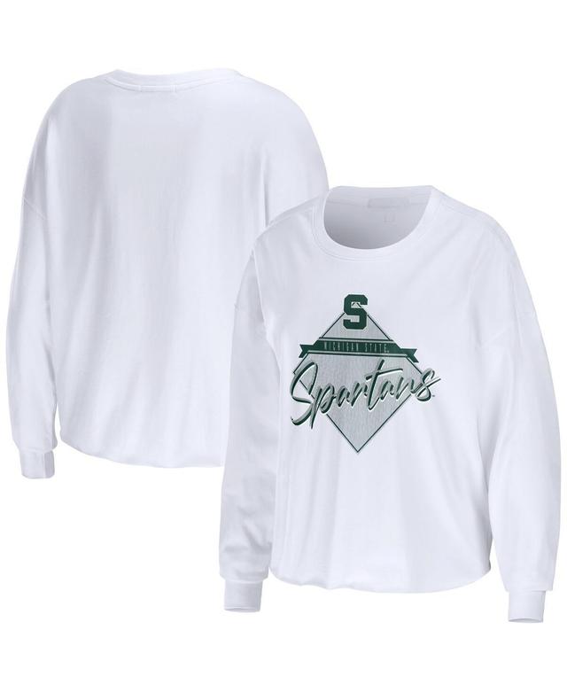 Womens WEAR by Erin Andrews White Michigan State Spartans Diamond Long Sleeve Cropped T-Shirt Product Image