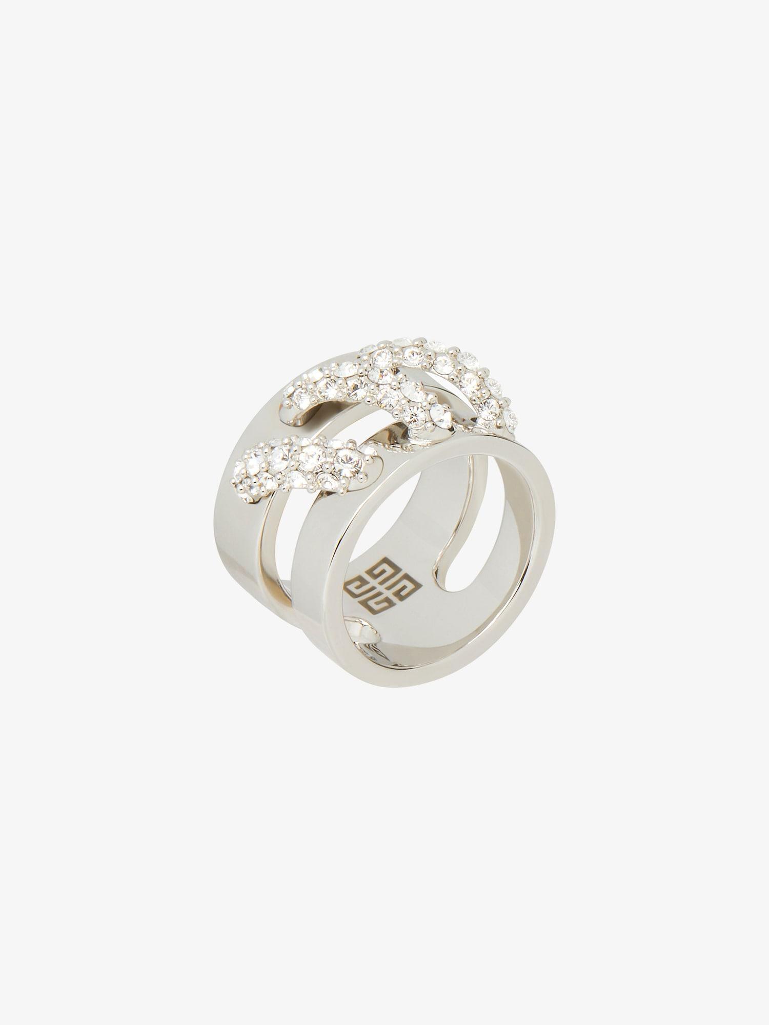 Stitch ring in metal with crystals Product Image