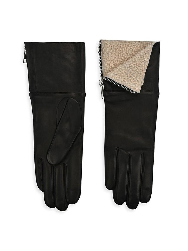 Womens Touch Tech Leather & Shearling Gloves Product Image