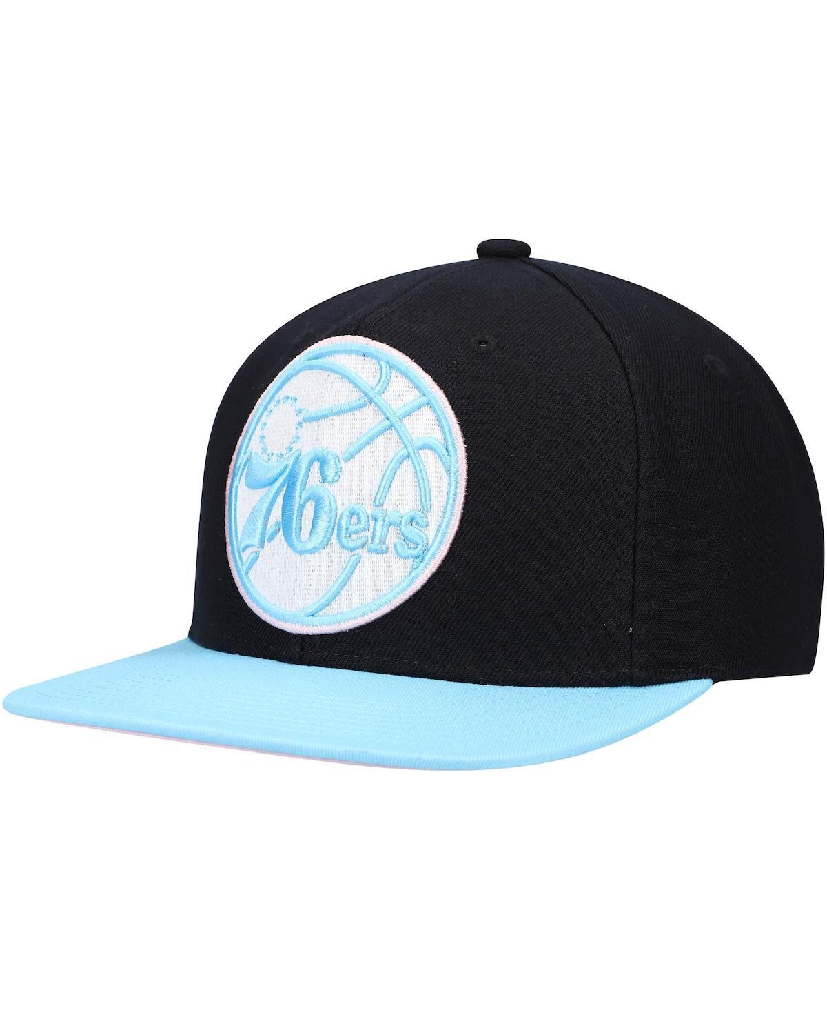 Mens Mitchell & Ness Black/Light Blue Philadelphia 76ers Pastel Snapback Hat Product Image