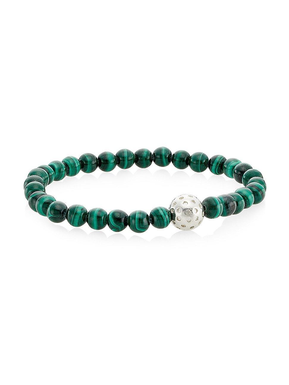 Womens Organic Gems Ken Malachite & Sterling Silver Beaded Stretch Bracelet Product Image