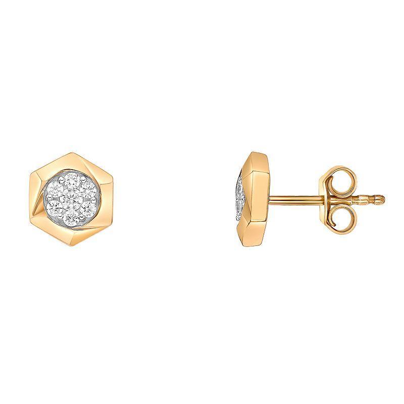 Gemminded 10k Gold 1/4 Carat T.W. Diamond Hexagon Stud Earrings, Womens, White Product Image