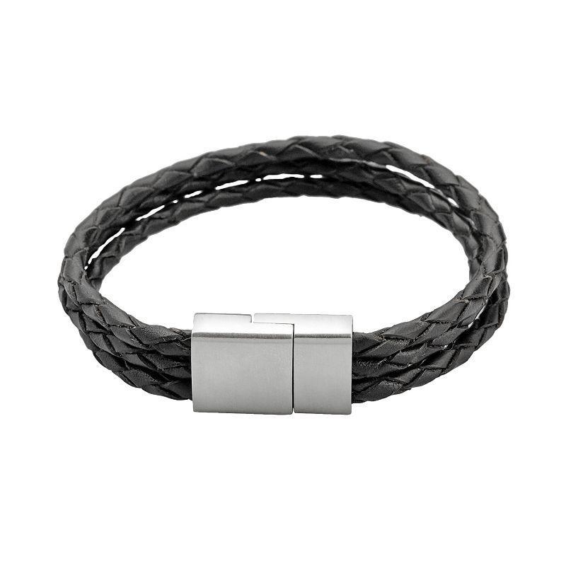 LYNX Stainless Steel & Brown Leather Rope Bracelet - Men, Mens Product Image