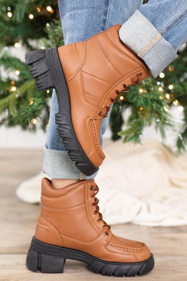 Brown Lace Up Boots With Black Lug Sole Product Image