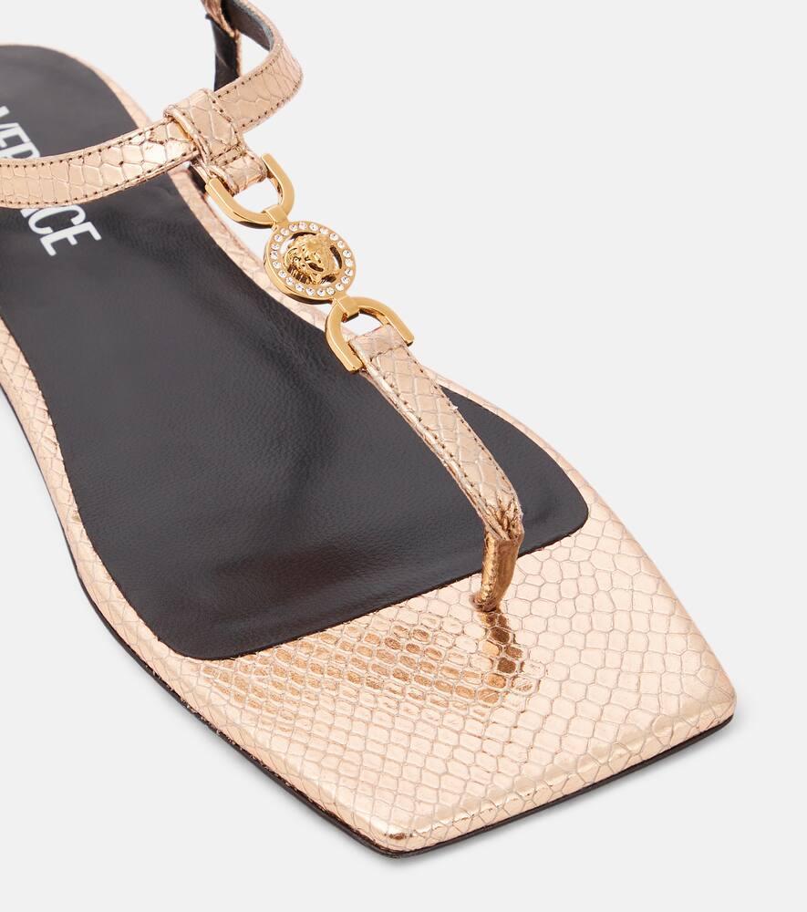 Crystal Medusa '95 Croc-effect Leather Sandals In Gold Product Image