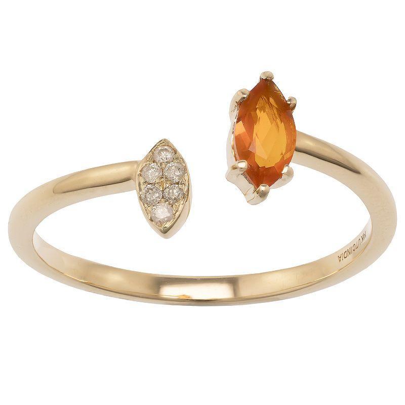 Gemistry 14k Gold Fire Opal & White Topaz Open Marquise Ring, Womens Product Image