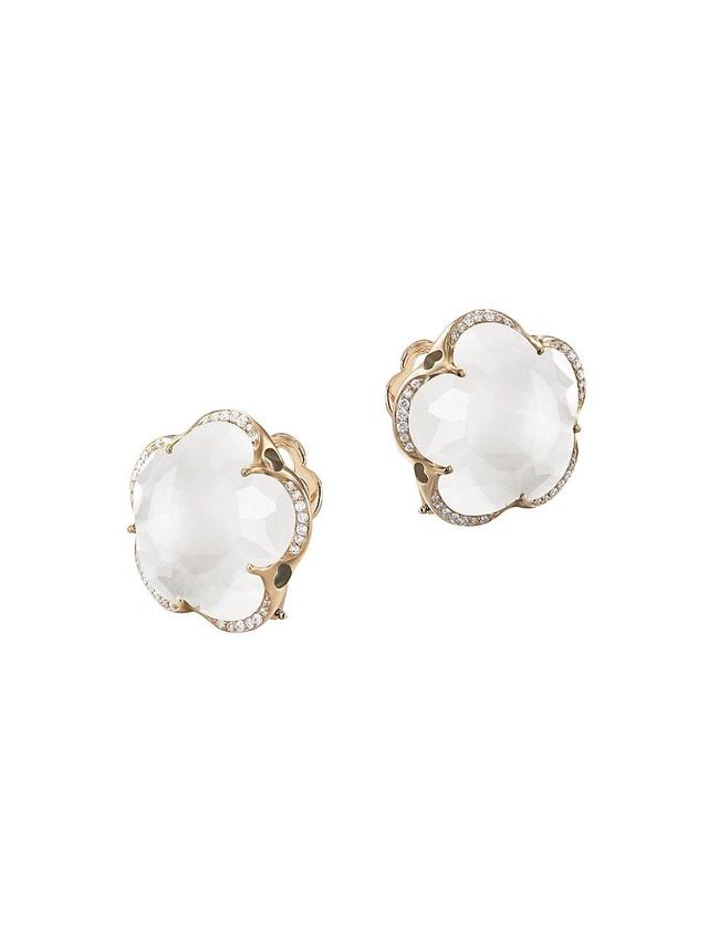 Womens Bon Ton 18K Rose Gold, Milky Quartz & Diamond Stud Earrings Product Image