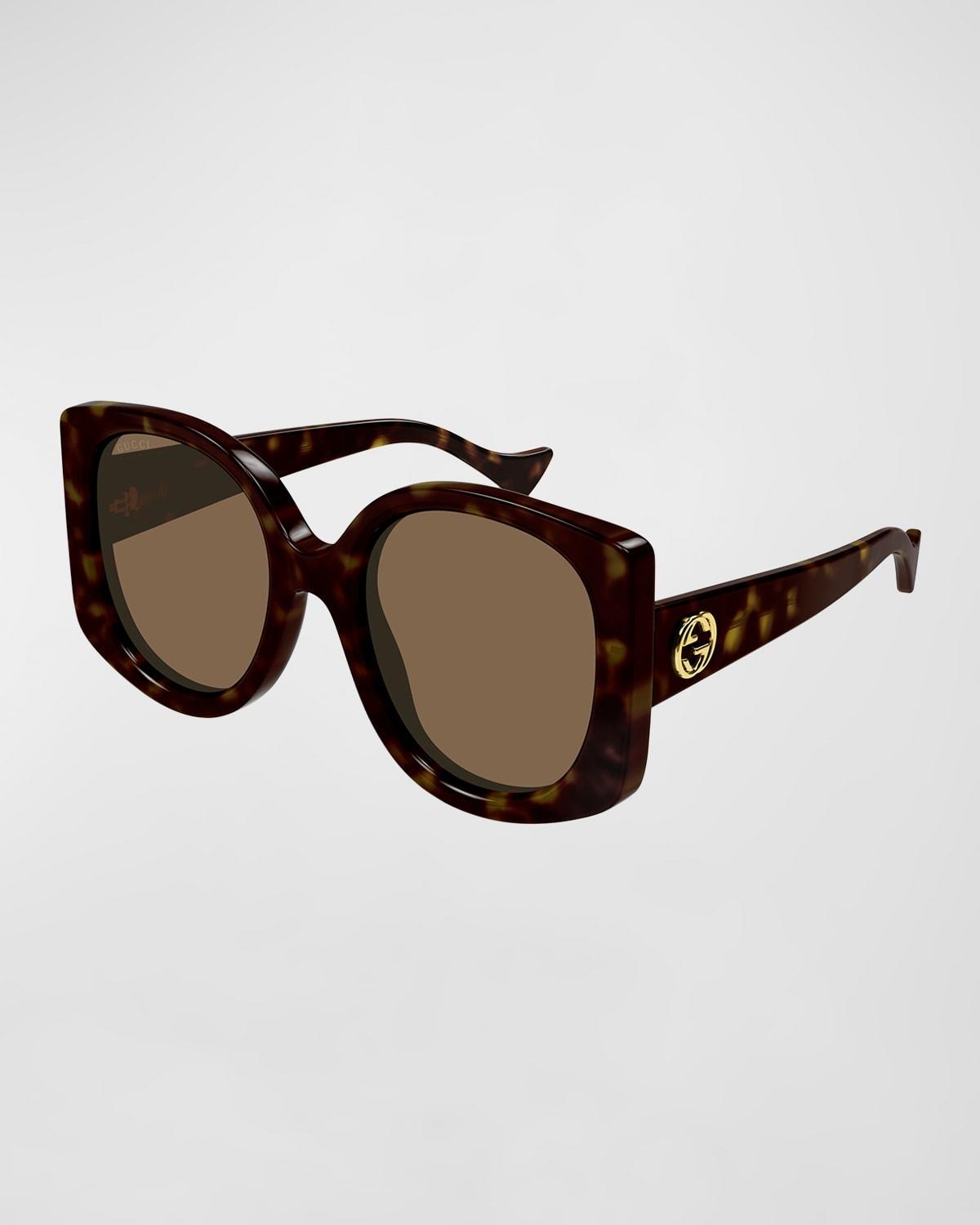 Gucci Womens GG1257SA 56mm Havana Round Butterfly Sunglasses Product Image