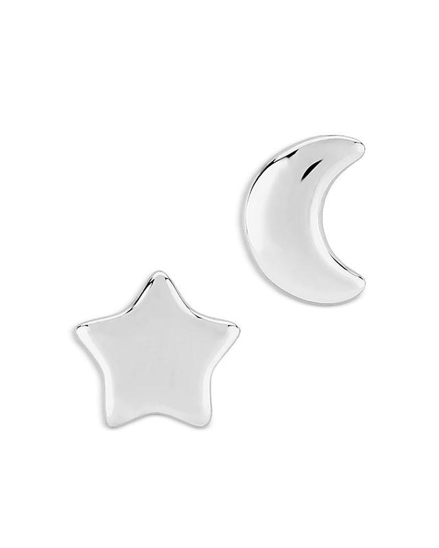 Bloomingdales Star and Moon Stud Earrings in 14K White Gold - 100% Exclusive Product Image