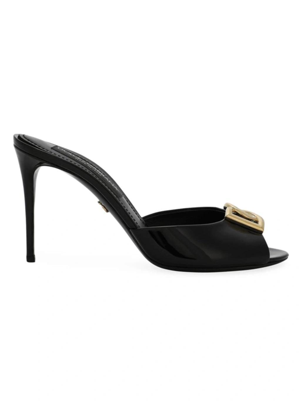 DOLCE & GABBANA Logo-plaque Stiletto Sandals In Black product image