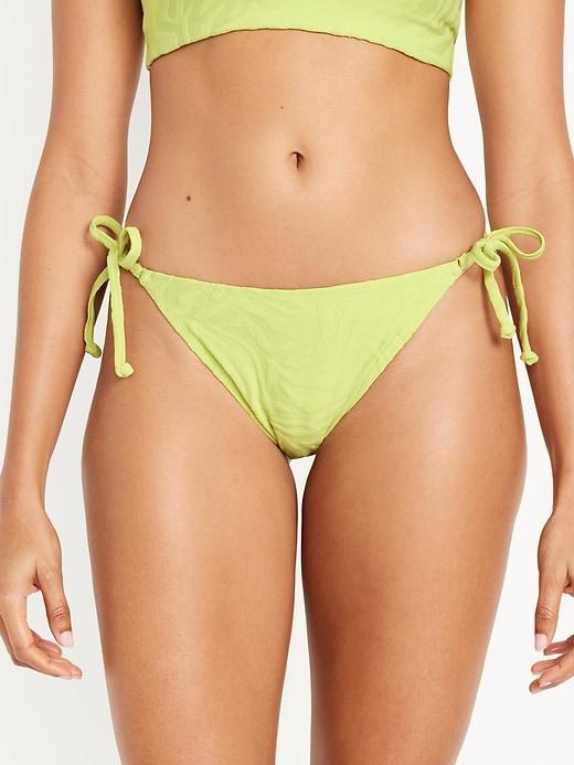 Mid-Rise Textured String Bikini Swim Bottoms Product Image