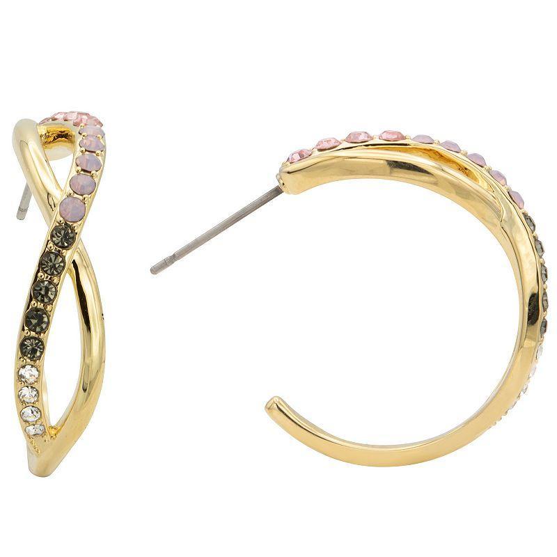 City Luxe Gold Tone Multi-Color Neutral Crystal Crisscross C-Hoop Earrings, Womens, Multicolor Product Image