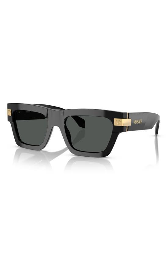 VERSACE 55mm Plaque Rectangular Sunglasses In Black Product Image