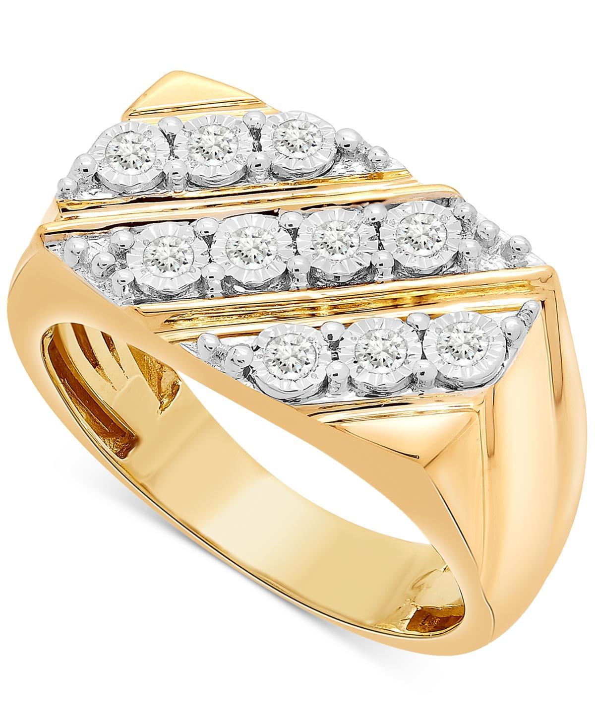 Mens Diamond Diagonal Cluster Ring (1/4 ct. t.w.) in 14k Gold-Plated Sterling Silver Product Image