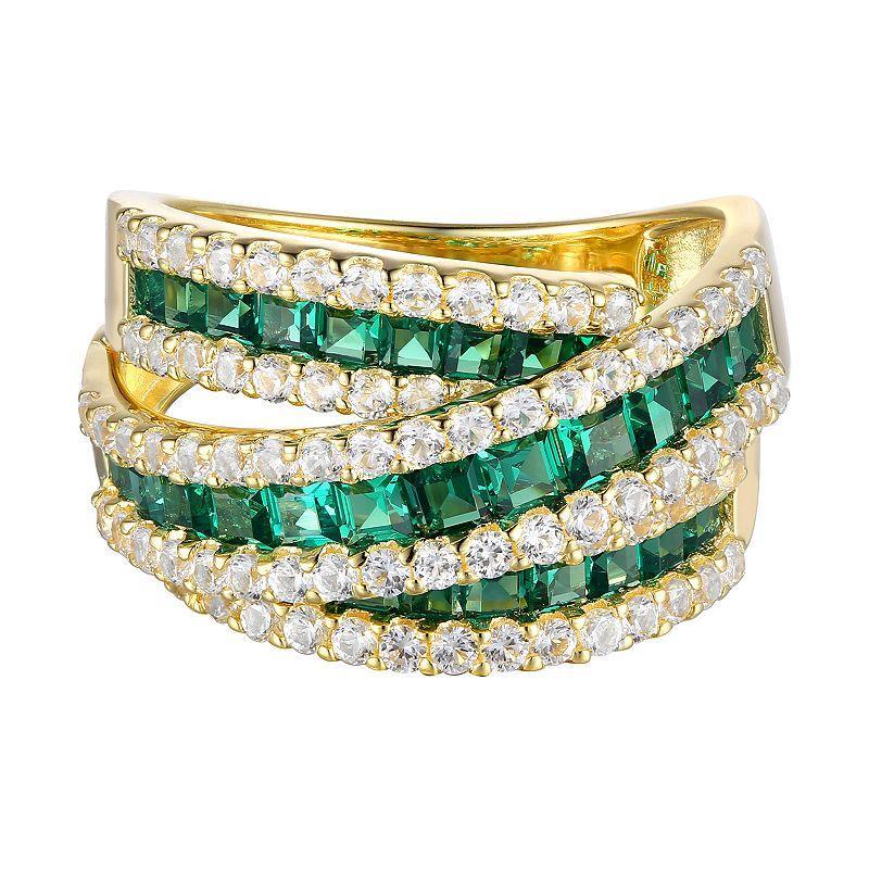 14k Gold Over Silver Lab-Created Emerald & Lab-Created White Sapphire Ring, Womens Green Product Image