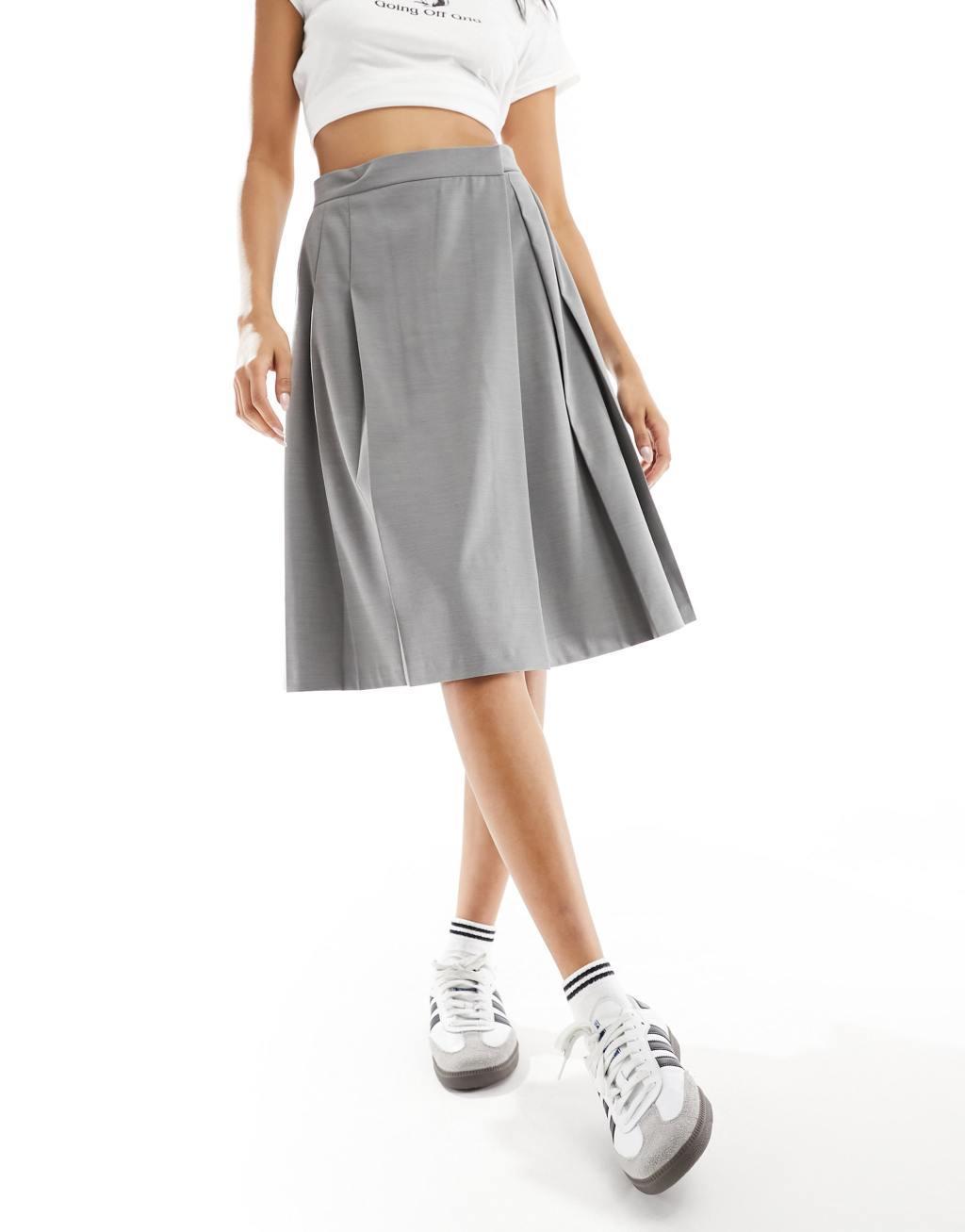 ASOS DESIGN tailored pleated midi skirt in gray Product Image