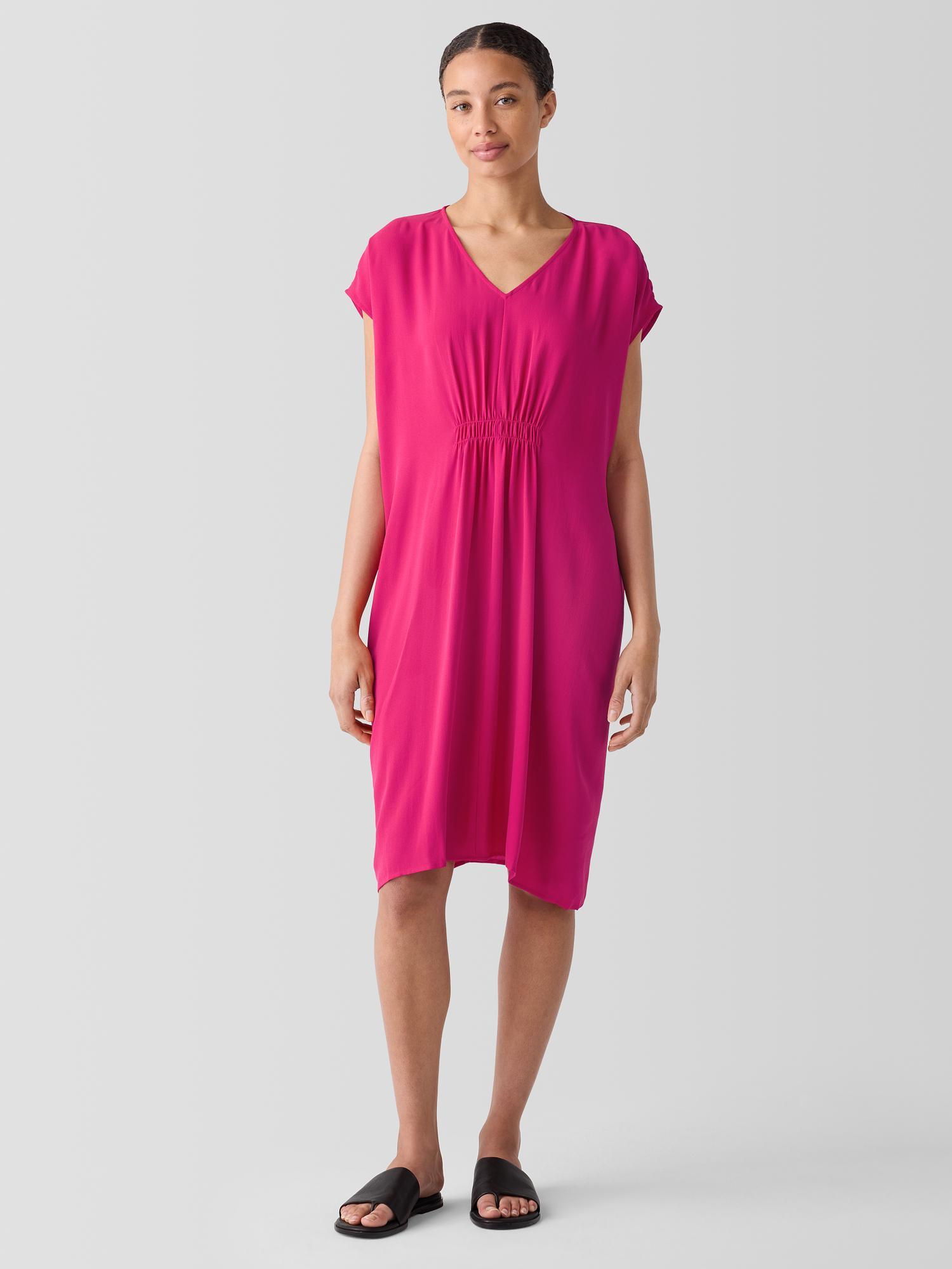 EILEEN FISHER Silk Georgette Crepe V-Neck Dressfemale Product Image