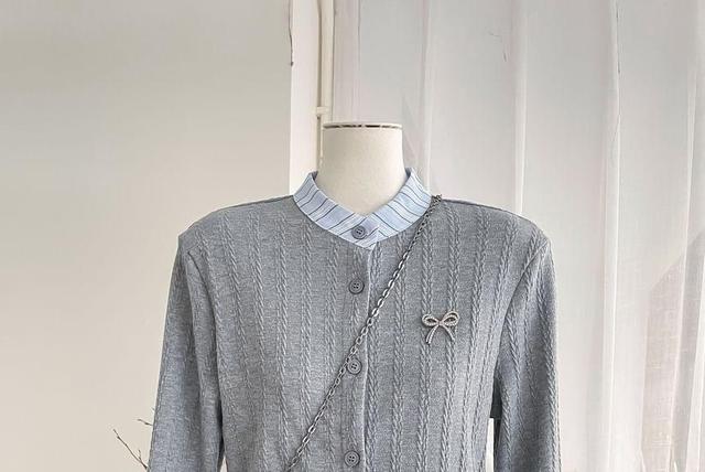 Plain Striped Panel Cardigan Product Image