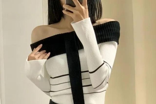 Long Sleeve Off Shoulder Striped Bow Detail Knit Top Product Image