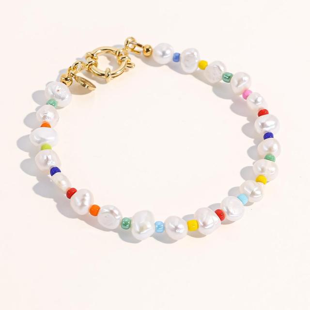 Joey Baby 18K Gold Plated Freshwater Pearls with Colored Glass Beads - Amber Bracelet 7 For Women and Girls Product Image