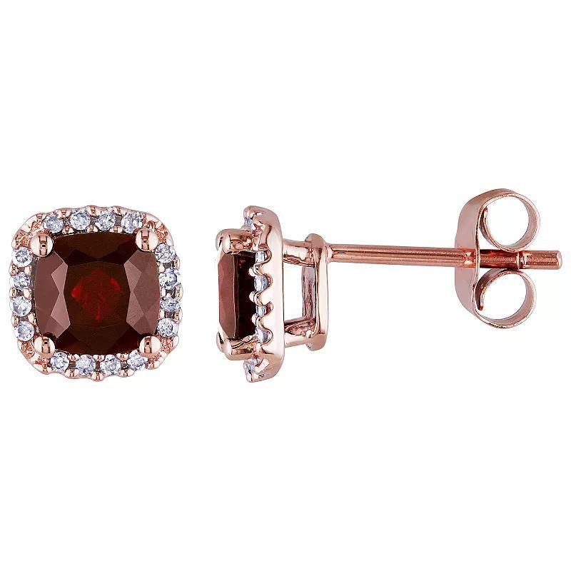 Stella Grace 10k Rose Gold Garnet & 1/10 Carat T.W. Diamond Halo Earrings, Womens Product Image