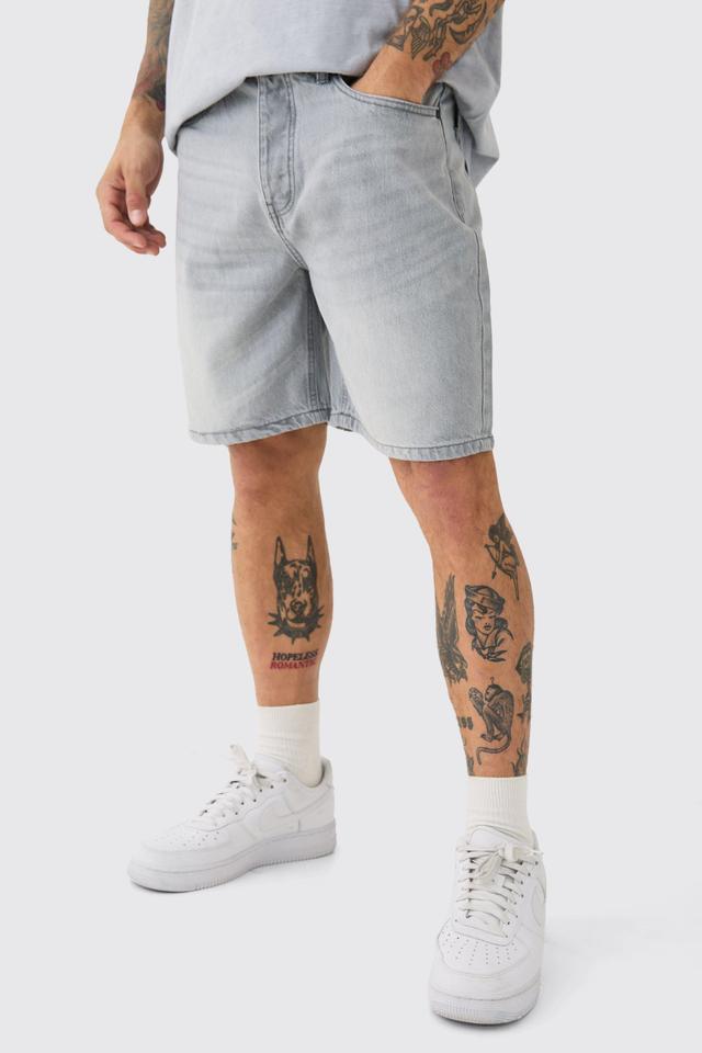 Relaxed Rigid Denim Shorts In Light Grey | boohooMAN USA Product Image