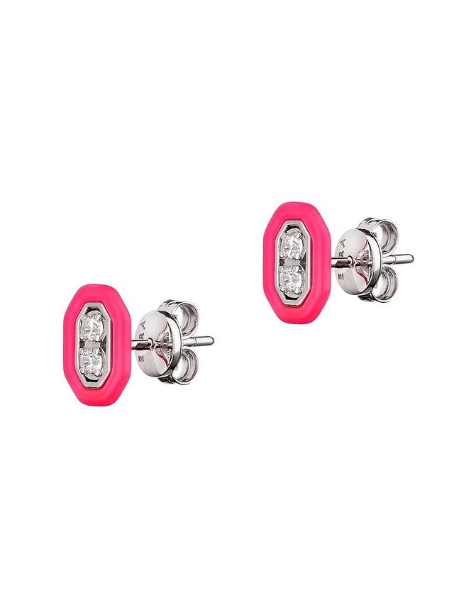 Womens Roma 18K White Gold, 0.08 TCW Diamond & Enamel Oval Stud Earrings Product Image