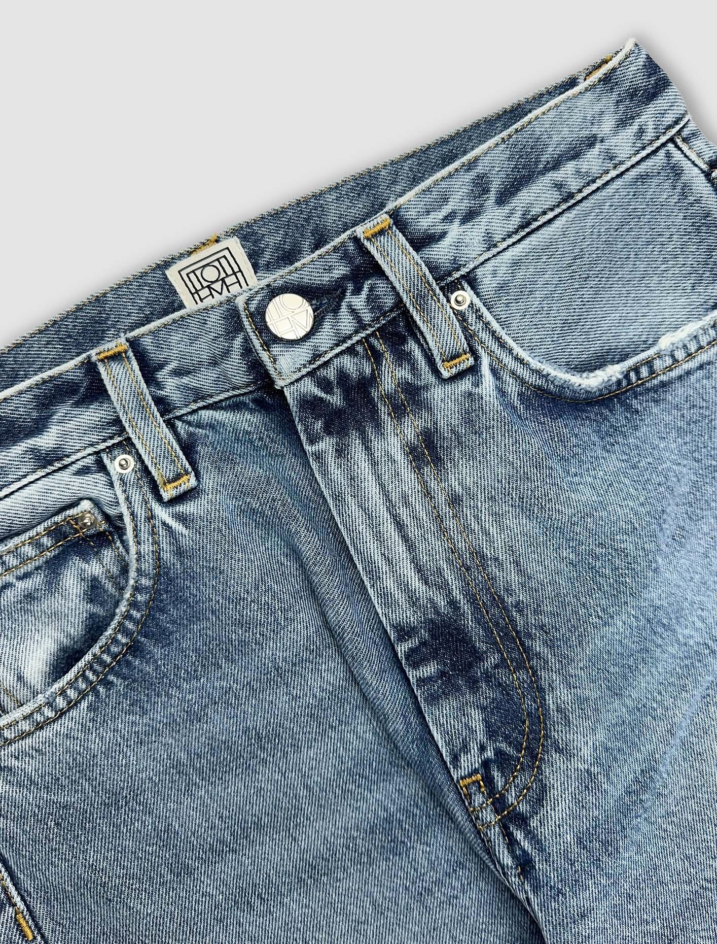 Denim With Bias Stitching In Worn Blue Product Image