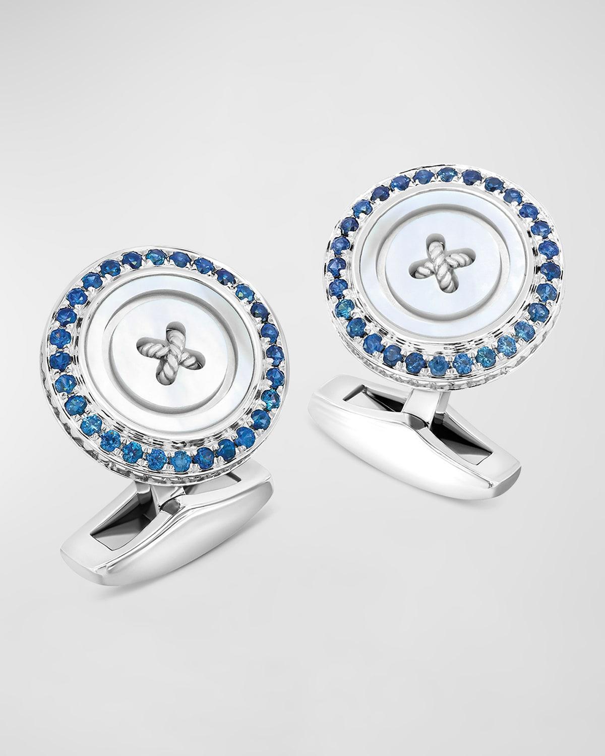 Mens Sapphire and Mother-of-Pearl Button Cufflinks Product Image