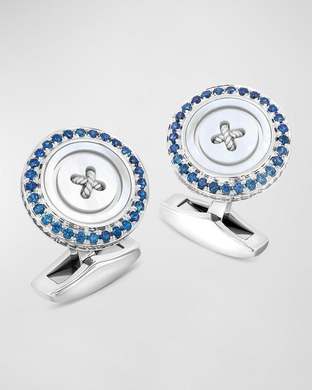 Mens Sapphire and Mother-of-Pearl Button Cufflinks Product Image